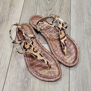 Sam Edelman Size 4 1/2 Gigi Leopard Print Calf Hair Thong Sandals